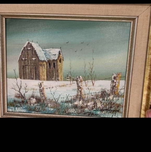 Vintage barnscape oil painting by Everett Woodson - Picture 5 of 9